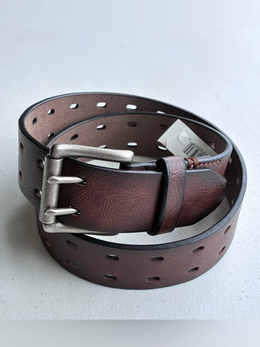Kohl’s: 11UP0206 Adult Double Prong Perforated Leather Brown/Blk Belt Size-30-32